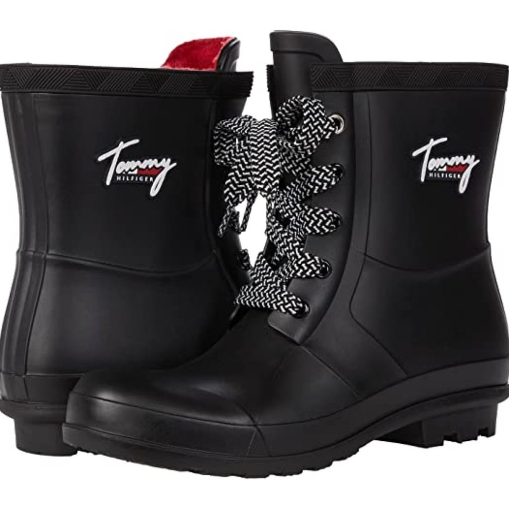 Tommy Hilfiger Womens Tamar Rain Boot Black Size 8